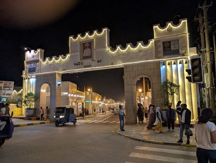 Harar Jugol gate illuminated at night
